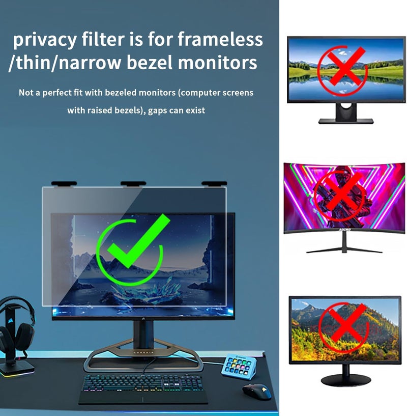 HALOViE 2 Pack Magnetic Hanging Computer Privacy Screen 27 Inch for 16:9 Widescreen Monitor, Removable Privacy Screen Anti Glare Blue Light Computer Screen Privacy Shield, Anti-Scratch 27 in Protector Film - Image 3